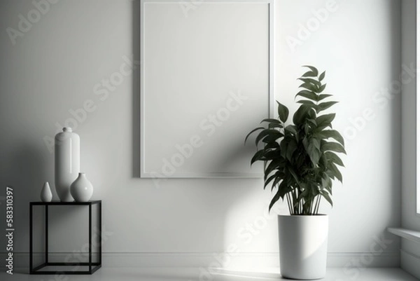 Fototapeta Mockup poster frame on the wall of living room. Modern interior design. Background with selective focus. AI generated