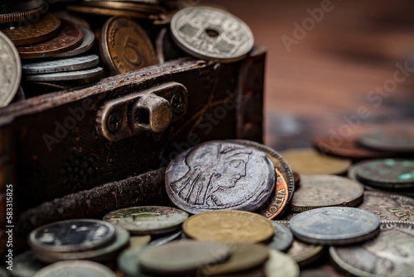 Fototapeta Old coins from around the world from 1940 to the new millennium