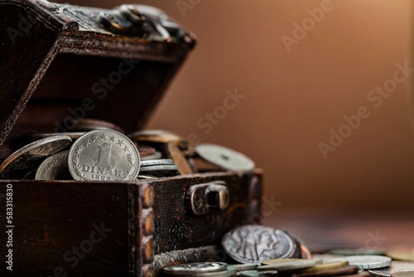 Fototapeta Old coins from around the world from 1940 to the new millennium