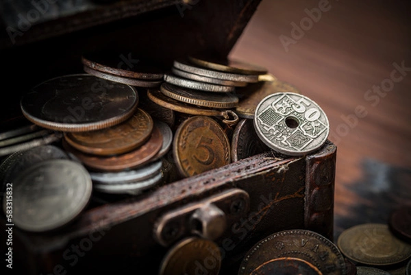 Fototapeta Old coins from around the world from 1940 to the new millennium