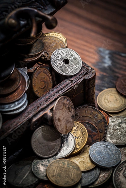 Fototapeta Old coins from around the world from 1940 to the new millennium