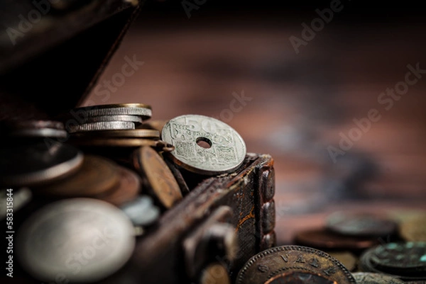 Fototapeta Old coins from around the world from 1940 to the new millennium