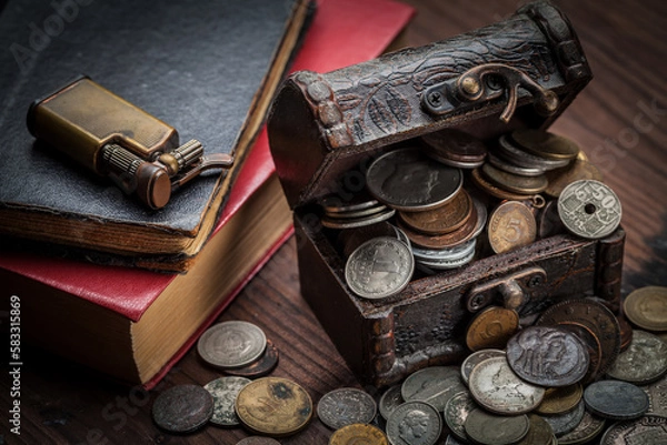 Fototapeta Old coins from around the world from 1940 to the new millennium
