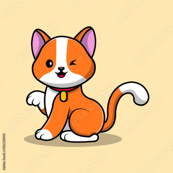 Fototapeta Cute Cat Cartoon Vector Icon Illustration. Animal Nature Icon Concept Isolated Premium Vector. Flat Cartoon Style
