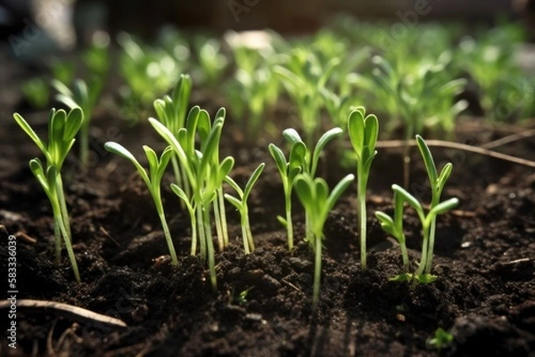 Obraz Green young plant sprout growing in the ground Generative AI