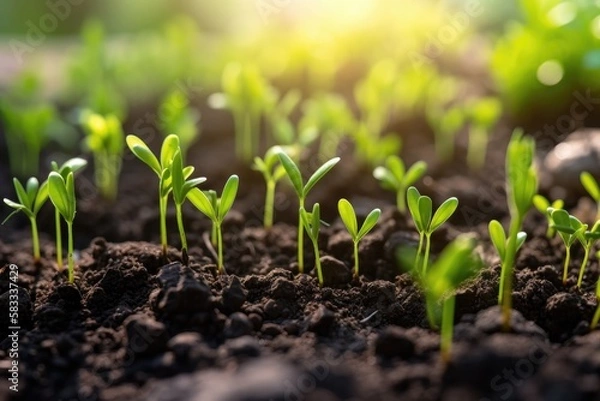 Fototapeta Green young plant sprout growing in the ground Generative AI