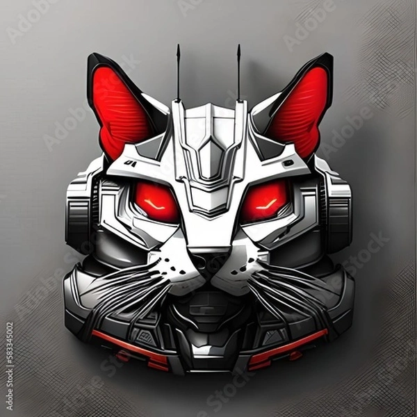 Obraz black and white cat helmet, Generative AI