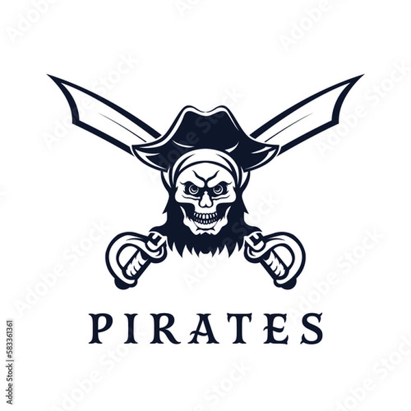 Fototapeta Skull pirates logo with retro style monochrome design.