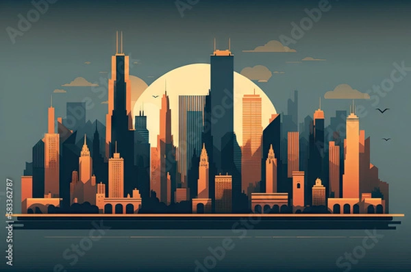 Fototapeta Abstract reimagining of the Chicago Skyline created with Generative AI technology
