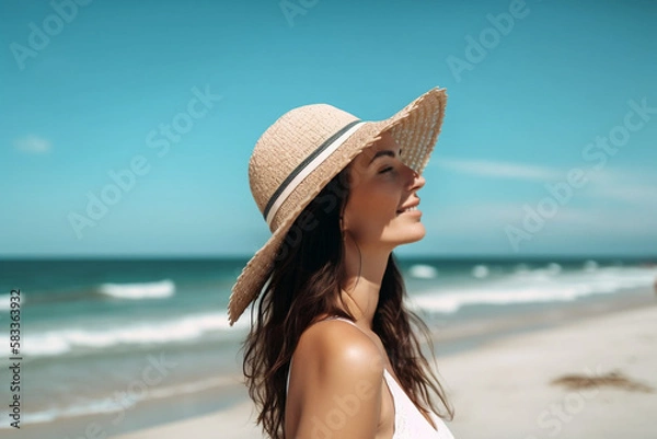 Fototapeta Women in bikini on the beach ai generative