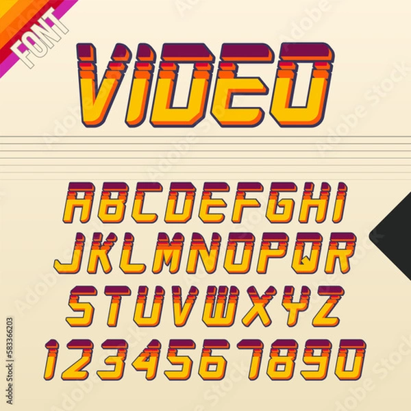 Obraz 90's Retro Font. Vector alphabet in VHS cassette style