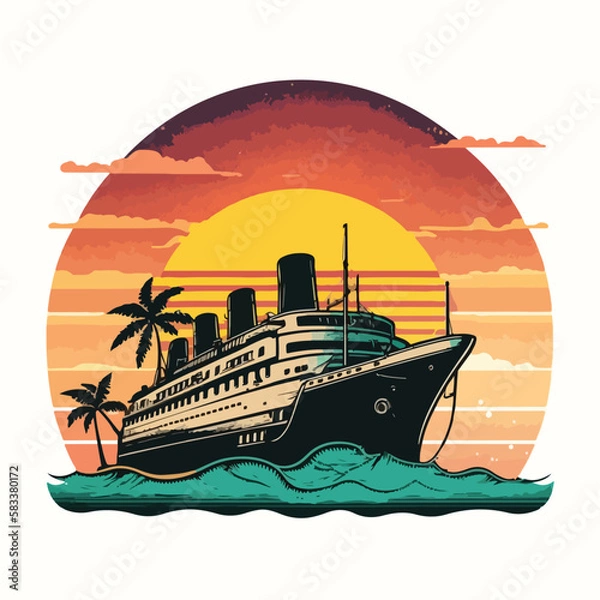 Obraz Cruise ship in front of a vintage sunset
