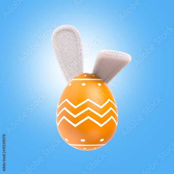 Obraz Golden Easter Egg on Blue Background  for Happy Easter Day Concept