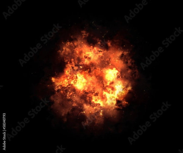Obraz jasny błysk eksplozji na czarnym tle. Wybuch pożaru