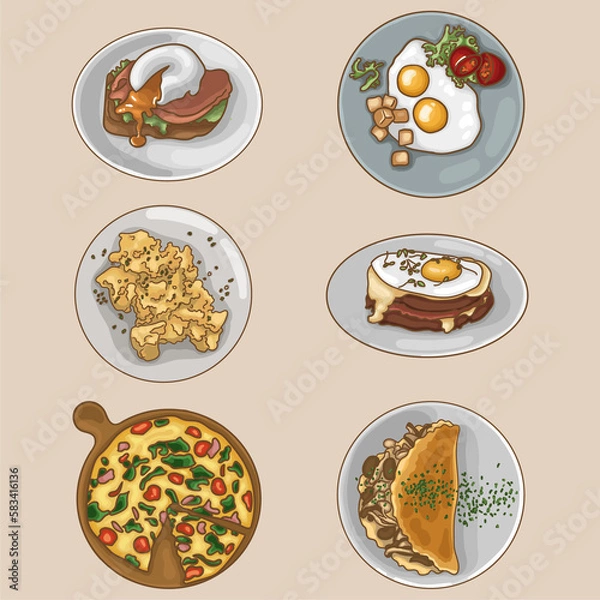 Fototapeta A collection of types of egg breakfasts