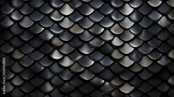 Fototapeta Black scales. Dragon, snake, lizard scale pattern Generative AI