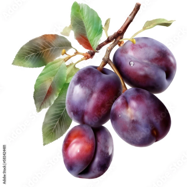 Fototapeta Plums with leaves and a branch isolated