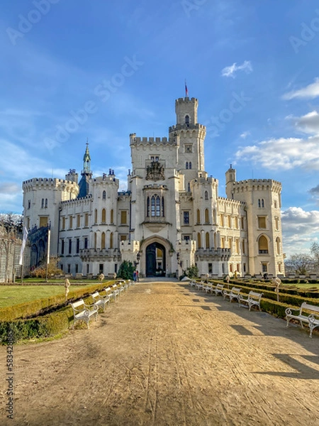 Fototapeta Hluboka nad Vltavou Castle. View of the entrance gate.