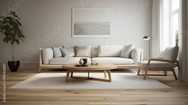 Obraz Stylish Modern House with White Walls and Cement Color Floor - Interior Photography