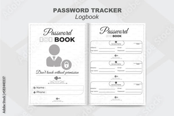 Fototapeta Vector password tracker log book and personal documents  note book  kdp interior design