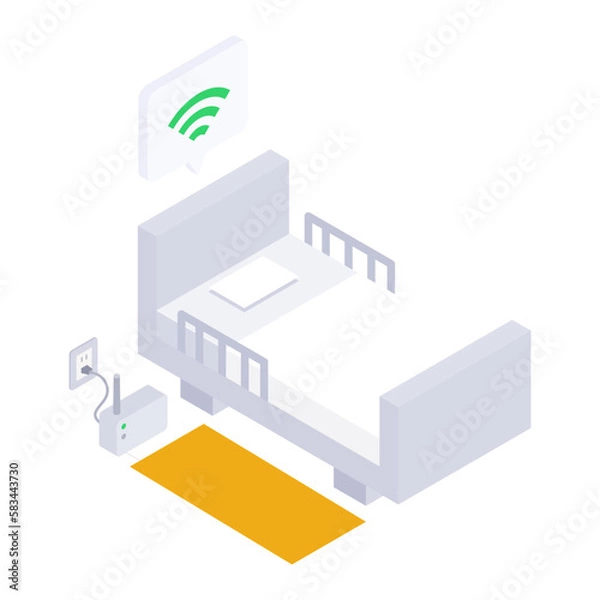 Fototapeta センサーマット・見守りシステムのアイソメトリックイラスト