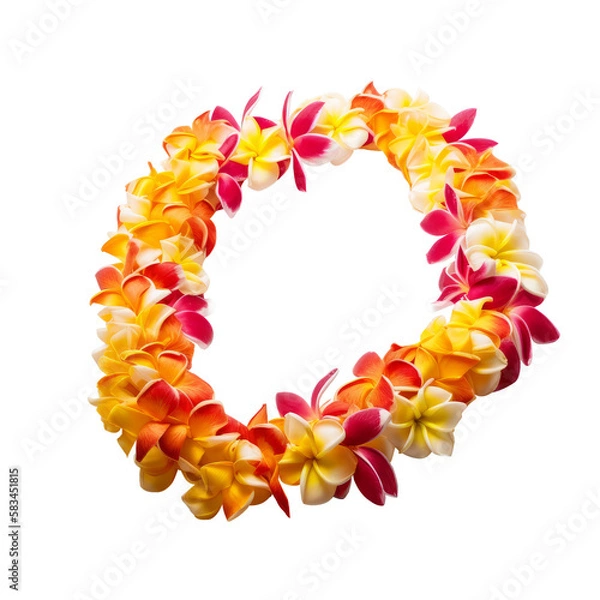 Fototapeta Hawaje Garland of Frangipani Flowers - Lei, odizolowane na przezroczystym wycięciu tła, generatywne AI