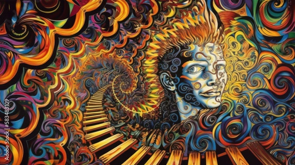 Fototapeta Psychedelic trip created with generative AI technology