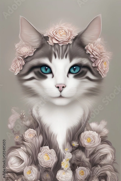 Fototapeta Close-up portrait of a beautiful, graceful cat. Photography in the style of Vogue. postcard. generative AI