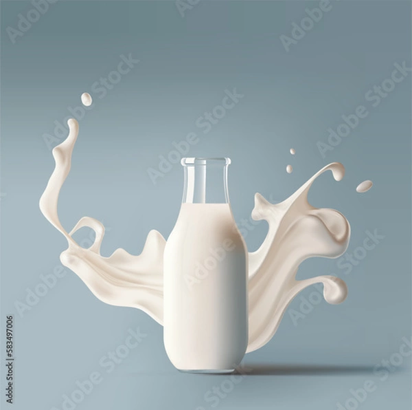 Obraz Vector illustration of fresh milk with a splash