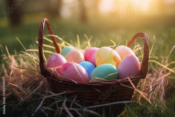 Fototapeta easter eggs in a basket