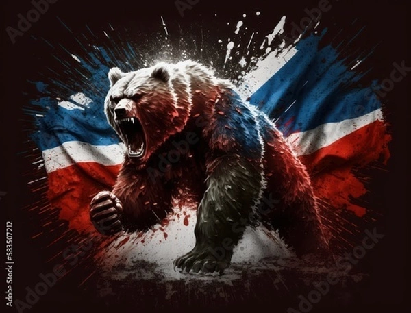 Obraz angry bear with russian flag attack the world. AI generative