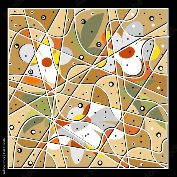 Obraz vector illustration with flowers in stained glass style with white outlines and flowers