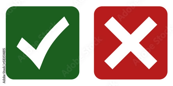 Fototapeta yes and no buttons right and wrong icons, green and red colour, illustration with transparent background 