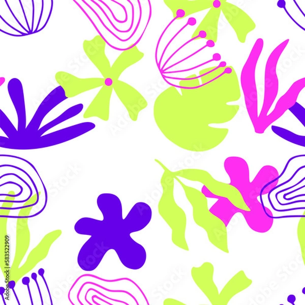 Fototapeta Abstract summer seamless pattern with flowers. Geometry simple floral background