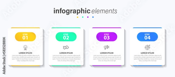 Obraz Creative concept for infographic with 4 steps. Four colorful graphic elements. Timeline design for brochure, presentation. Infographic design layout, Concept of business model with 4 successive steps.