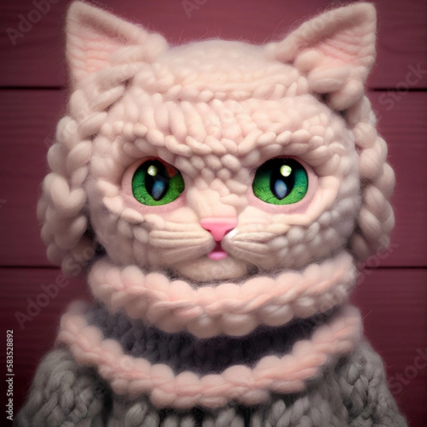 Fototapeta woolitize cat. Idea for knitting. Generative AI