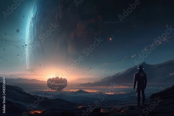 Obraz Exploring a alien world on another planet, made with generative ai