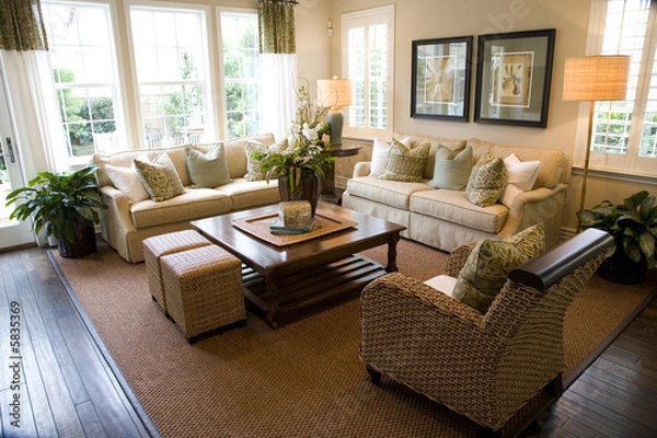 Fototapeta Luxury home living room with contemporary decor.