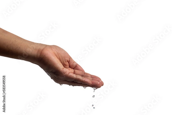 Obraz Water flows from the man's palm.