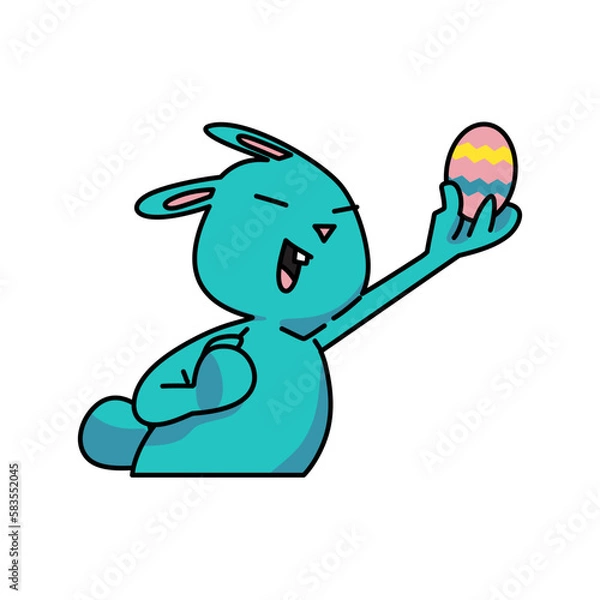 Obraz blue easter bunny holding easter eggs flat vector illustration