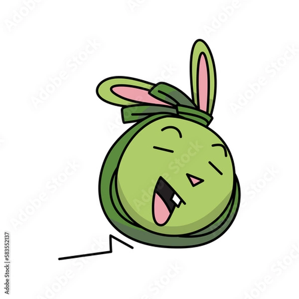 Obraz green easter bunny head imitating tied easter eggs flat vector illustration.