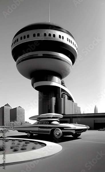 Fototapeta 60's style scifi scene, generative ai