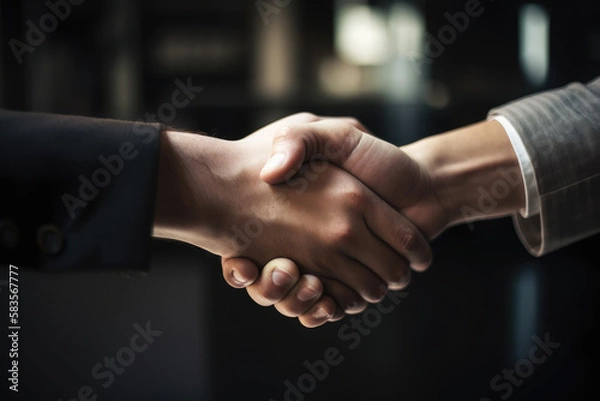 Fototapeta Hands shake business concept, a symbol of agreement, partnership, AI generated