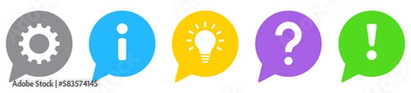 Obraz Question, Idea, Information, Settings and Answer symbols in Speechbubbles. Vector illustration