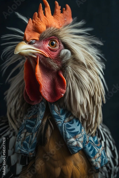 Fototapeta Super elegant rooster wearing a gilet. AI Generative.