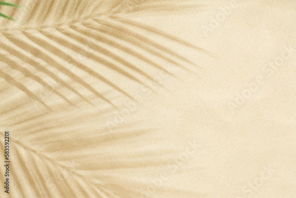 Fototapeta Beach sand with shadow of palm leaves background