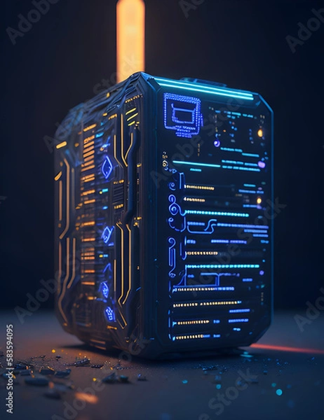 Fototapeta AI Künstliche Intelligenz ein blau leuchtender Chip