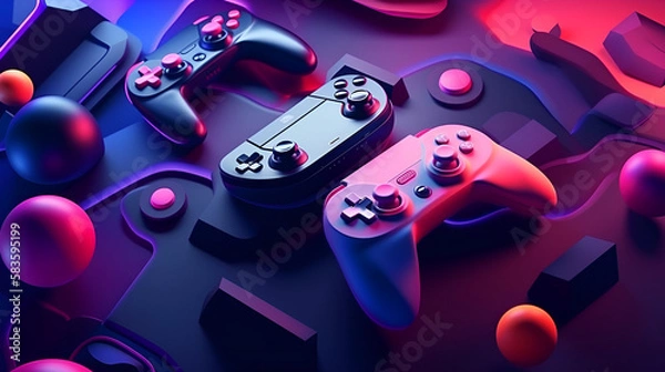Obraz video game controller on pink and blue background