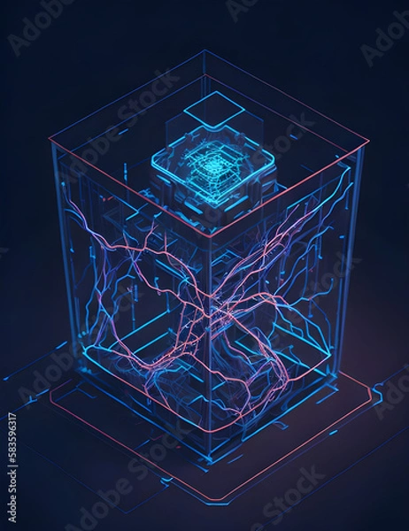 Fototapeta AI Künstliche Intelligenz ein blau leuchtender Chip