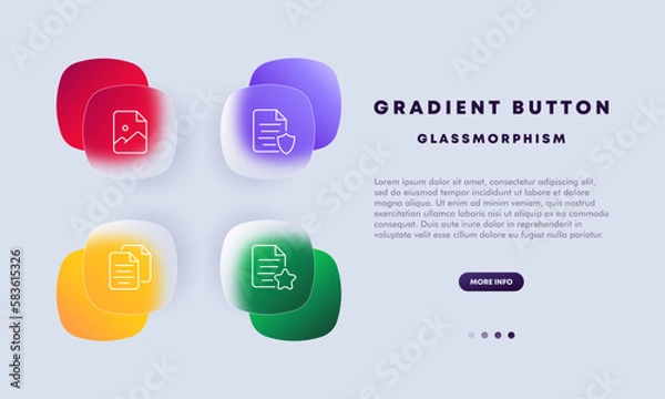 Obraz File set icon. Image, favorite material, star, shield, privacy, protection, image, media, gallery. Data set concept. Glassmorphism style. Vector line icon for Business and Advertising